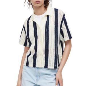 H&M Cream and Navy Striped Short-Sleeve Knit Cardigan